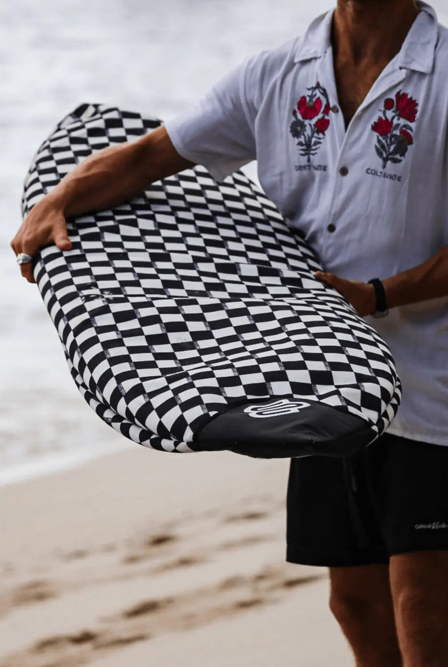 Checks surfboard cover in 14oz recycled canvas by Boardsox