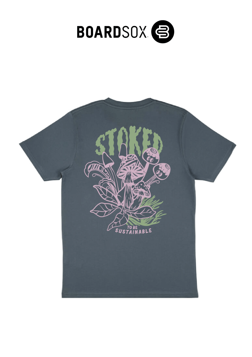 Stoked To be Sustainable - Shrooms T-Shirt - Charcoal ♻️ - BOARDSOX® AustraliaClothing