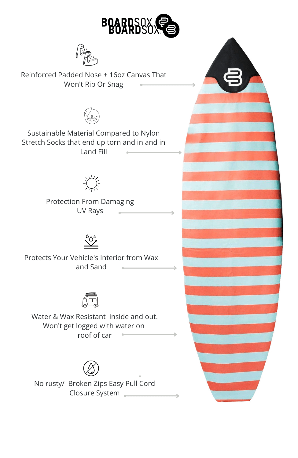 Stripes Boardsox® Custom Fit Big Wave Gun Cover - BOARDSOX® AustraliaBoardSox Surfboard Cover