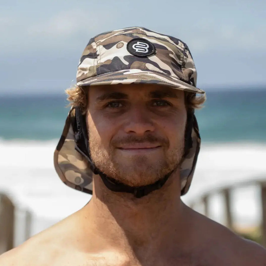 Camo Boardsox surf cap in brown and green camo