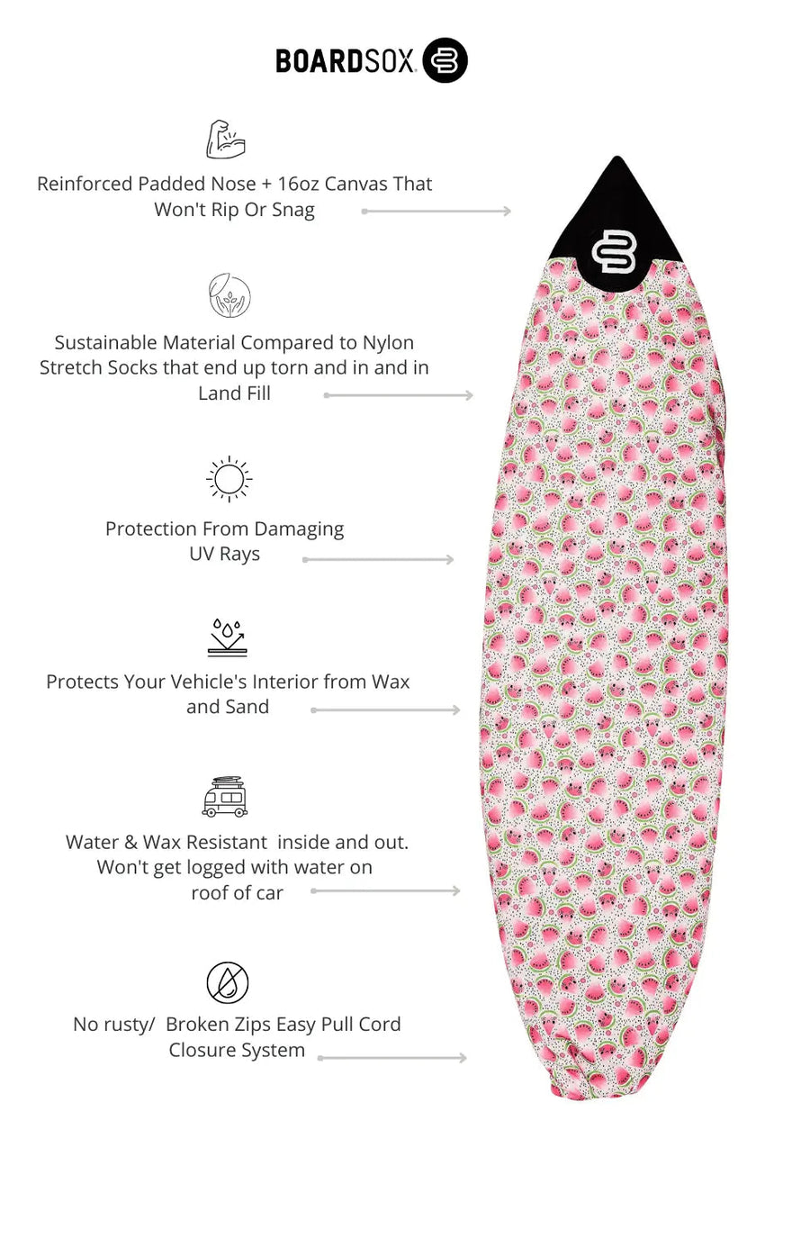 Watermelon shortboard surfboard cover, available 5'0 to 7'0